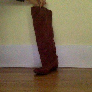 Chestnut leather boots, knee-height/fold down